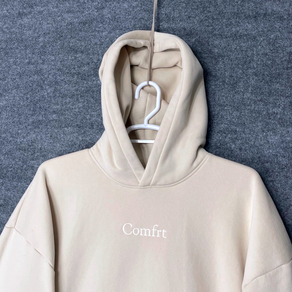 Comfrt Mens Cream Heavyweight Oversized Fleece Hoodie 3XL Beige Pullover Comfort